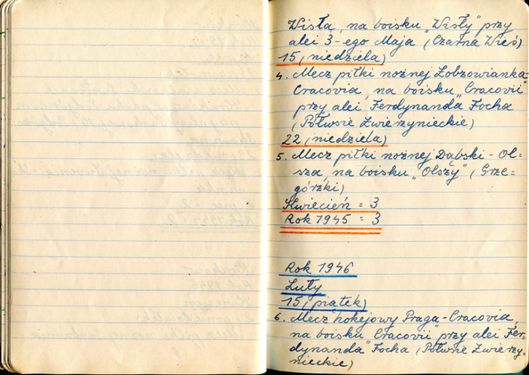 kartka z notatnika Janiny Turek: pożółkła kartka z ręcznymi zapiskami, trudnymi do odczytania