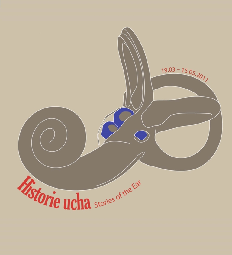 60755c2916a79 plakat do wystawy: rysunek wewnętrznej struktury ucha, pod nim napis