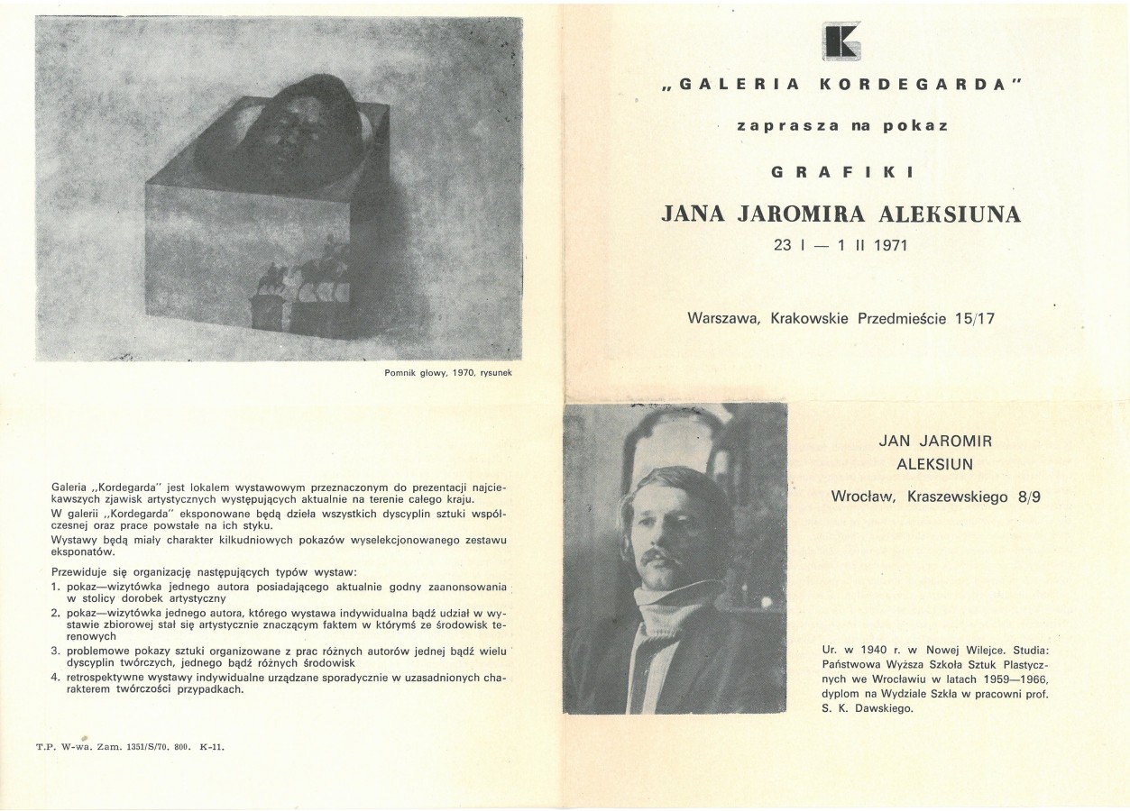 Grafika obiektu: Pokaz grafiki Jana Jaromira Aleksiuna 23 I - 1 II 1971