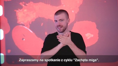 Grafika obiektu: Zachęta miga! Oprowadzanie w polskim  języku migowym po wystawie „Czerwień zalewa kadr. Kazimierz Urbański”
