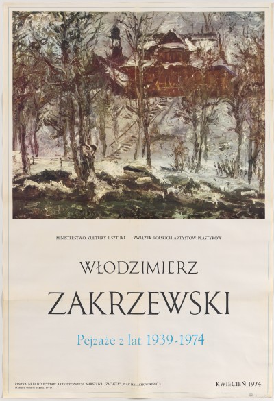 W górnej części malarski niewyraźny pejzaż: górska chata i drzewa. W dolnej na białym tle napisy, między innymi: Włodzimierz Zakrzewski.
