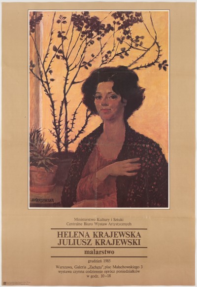 Większą część plakatu zajmuje reprodukcja portretu kobiety na tle okna, w którym stoi kolczasta roślina z niedużą ilością liści.