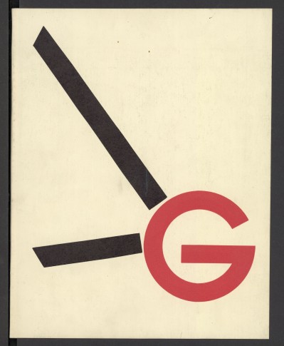 Na białej okładce duża, czerwona, drukowana litera "g" w prawym, dolnym rogu. Ku niej zbiegają się dwa czarne paski: jeden na skos z lewego, górnego rogu, drugi z boku od lewej krawędzi. Wewnątrz: tekst, biogram, spis prac z podziale na plakaty kompozycje 